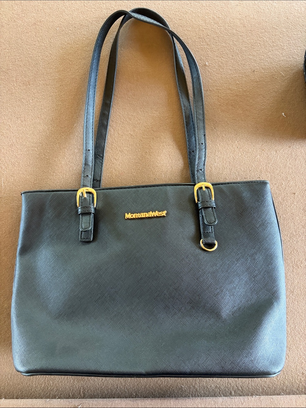 Montana West Black Tote with Gold Accents